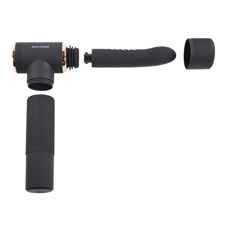 Evolved TOO HOT TO HANDLE - Black USB Rechargeable Thrusting Vibe with Stand – Sex toys NZ by Naughtyhut. Discreet delivery nationwide.