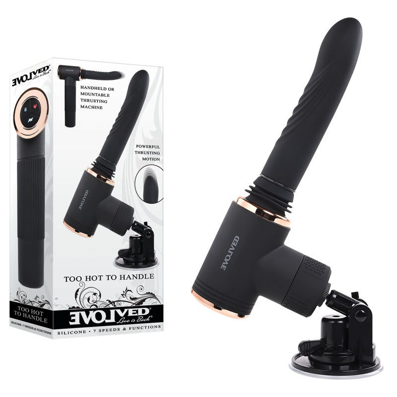 Evolved TOO HOT TO HANDLE - Black USB Rechargeable Thrusting Vibe with Stand – Sex toys NZ by Naughtyhut. Discreet delivery nationwide.