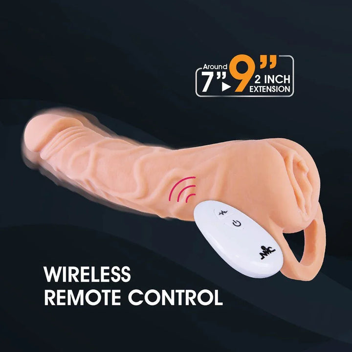 Extendor+ feature shot, remote against the sleeve, showing the 7 to 9 inch extension