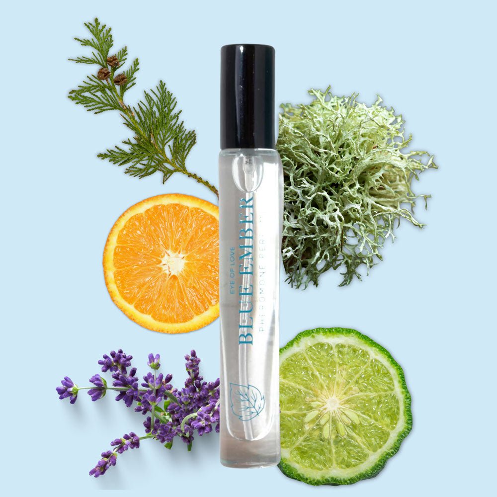 Eye Of Love Love In Bloom Blue Ember Pheromone Cologne - 10ml - Citrus & Cedar Scented Pheromone Cologne for Men to attract Women - 10 ml Spray – Sex toys NZ by Naughtyhut. Discreet delivery nationwide.