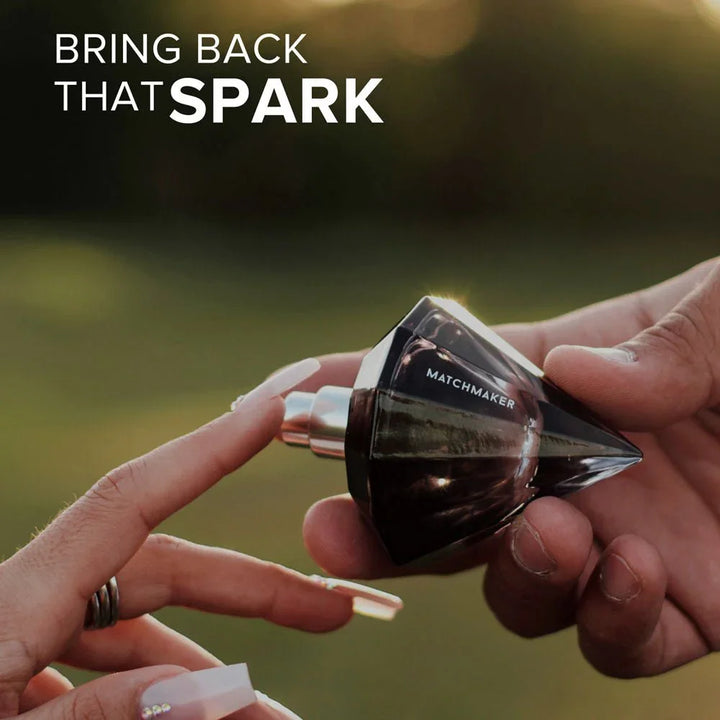 Banner reading Bring Back That Spark over hands passing the Matchmaker Black Diamond bottle