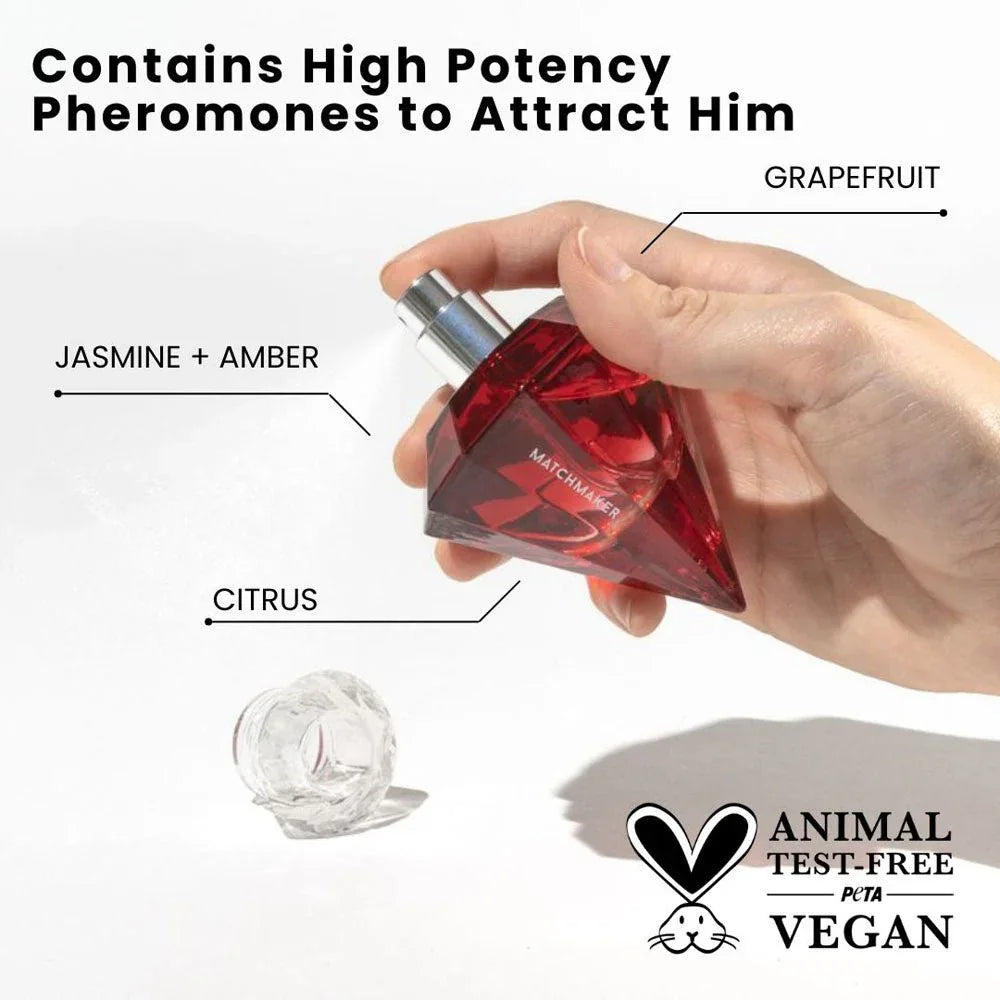 Matchmaker Red Diamond 30ml diagram, faceted red bottle with grapefruit, jasmine and citrus labelled