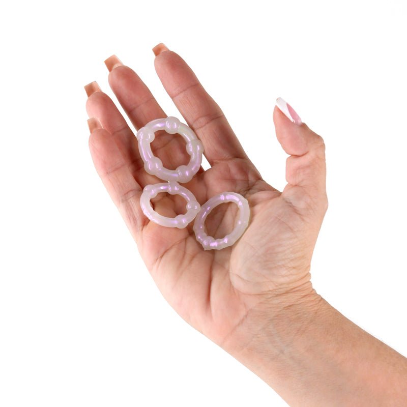 Buy Fantasia - Intensity Rings - Pearl - Pearlescent Beaded Cock Rings - Set of 3 Sizes – Naughtyhut NZ sex toys online. Discreet delivery & top brands.