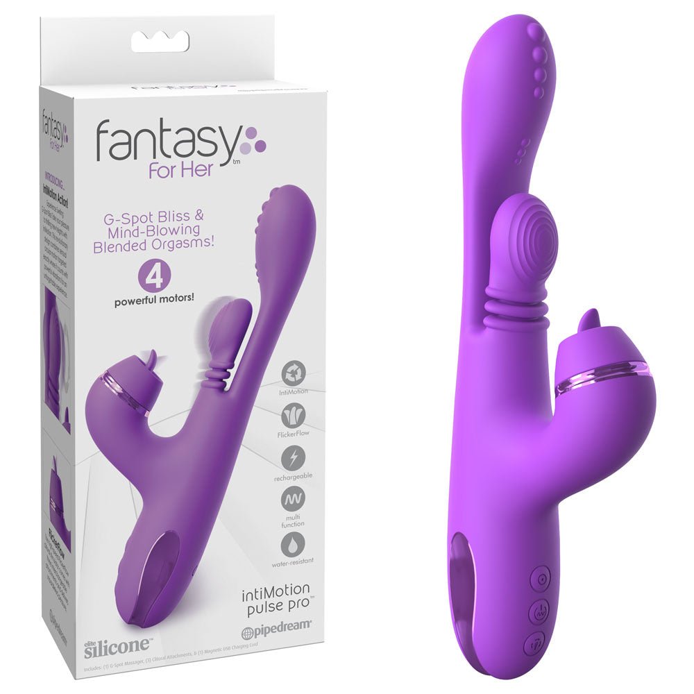 Fantasy For Her IntiMotion Pulse Pro - Purple 24 cm USB Rechargeable Swirling & Flicking Rabbit Vibrator – Sex toys NZ by Naughtyhut. Discreet delivery nationwide.