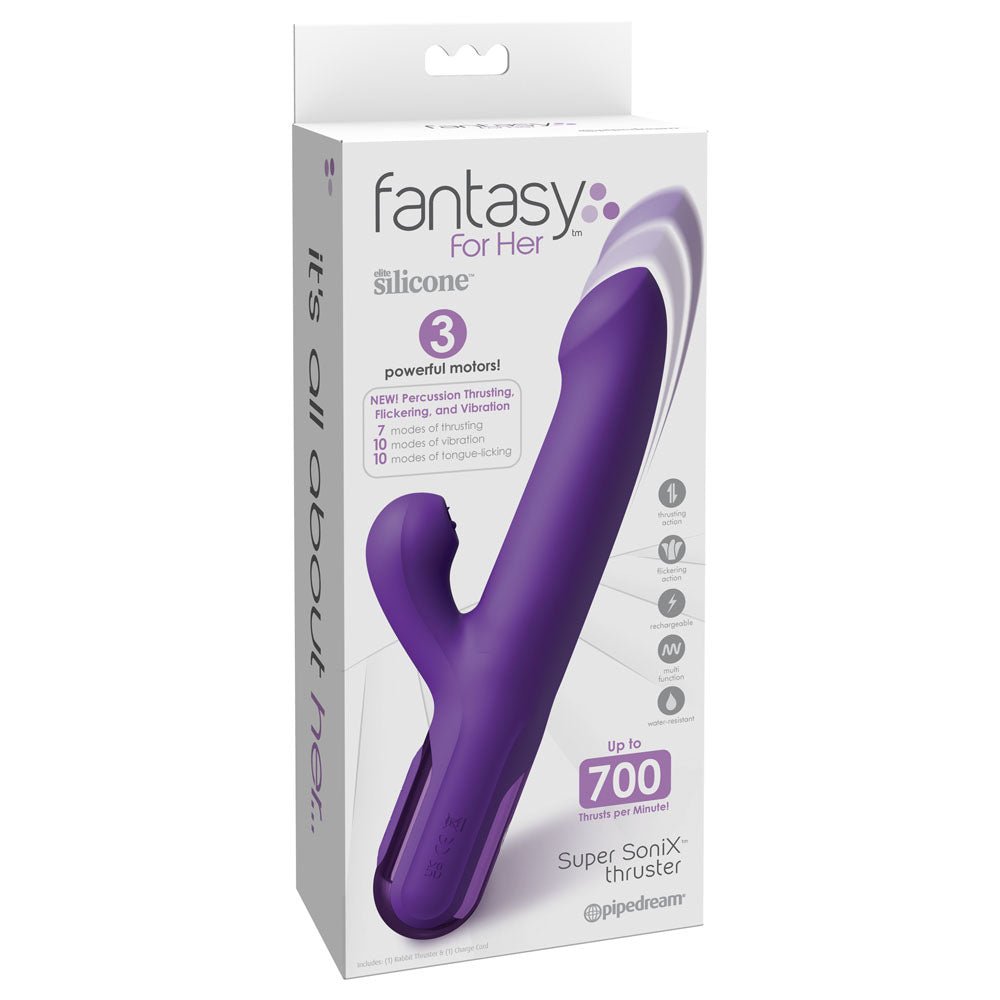 Buy Fantasy For Her Super SoniX Thruster - Purple USB Rechargeable Thrusting Rabbit Vibrator – Naughtyhut NZ sex toys online. Discreet delivery & top brands.