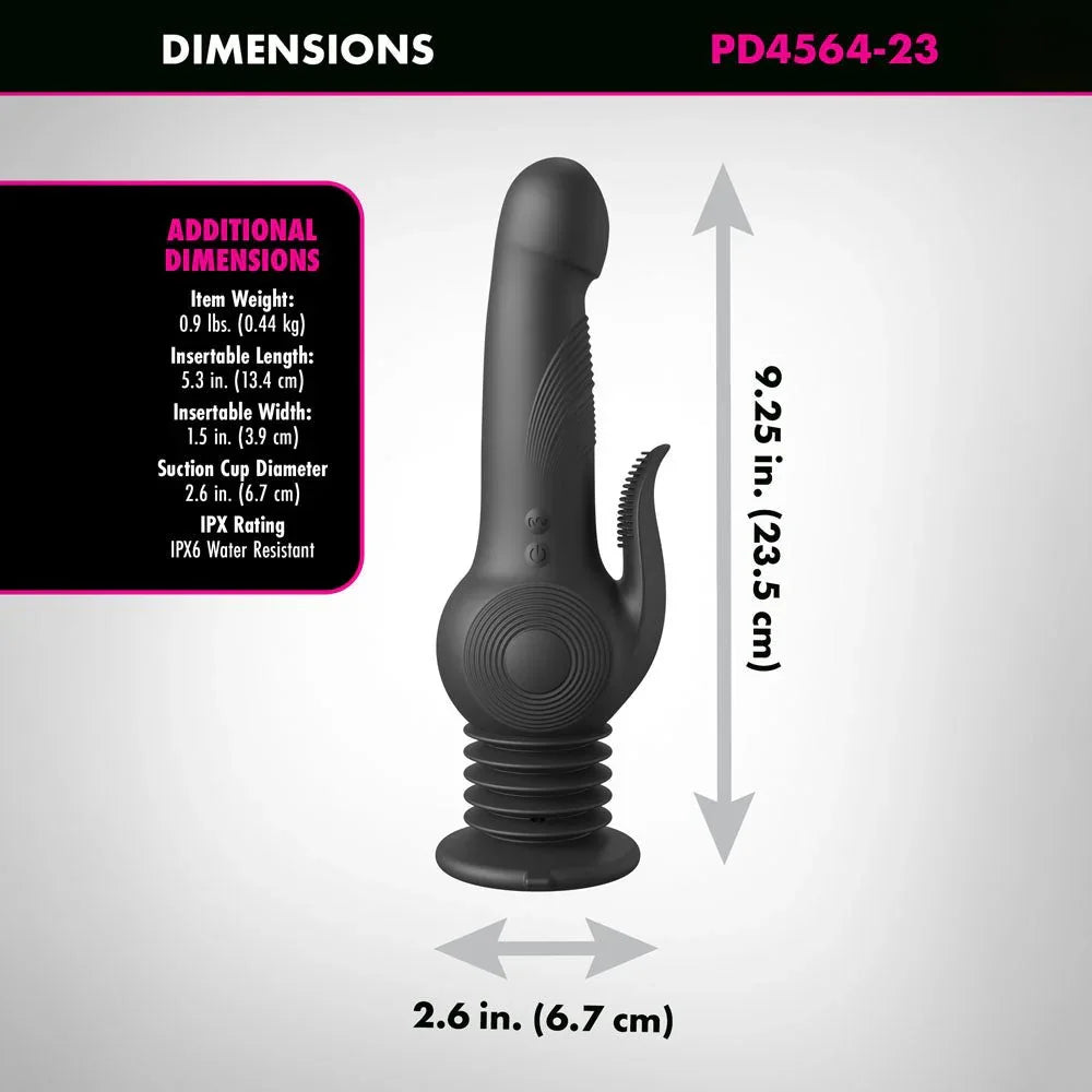 Pogo Thruster dimensions: 9.25 inches tall, 5.3 inch insertable, 2.6 inch suction cup