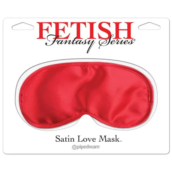 Pipedream Fetish Fantasy Satin Love Mask blindfold in Red on its printed backing card