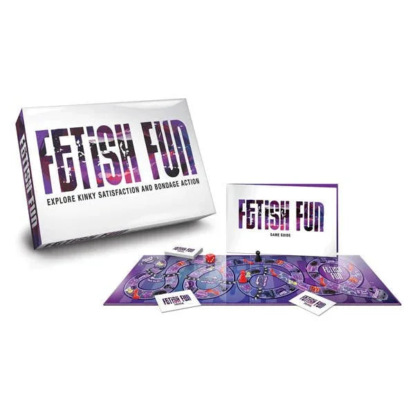 Fetish Fun board game in purple, featuring cards and game pieces for couples play.