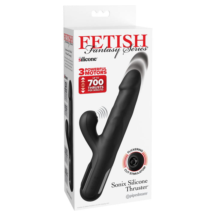 FFS Sonix Silicone Thruster - Black 22 cm USB Rechargeable Thrusting Vibrator with Flicking Clit Stim – Sex toys NZ by Naughtyhut. Discreet delivery nationwide.
