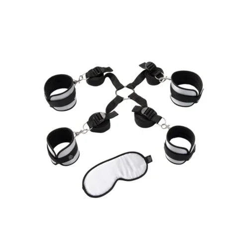 Fifty Shades of Grey Hard Limits kit, four cuffs on cross straps with satin blindfold
