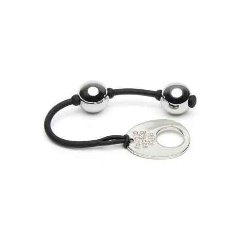 Fifty Shades of Grey Inner Goddess Jiggle Balls, two silver balls on black cord with medallion