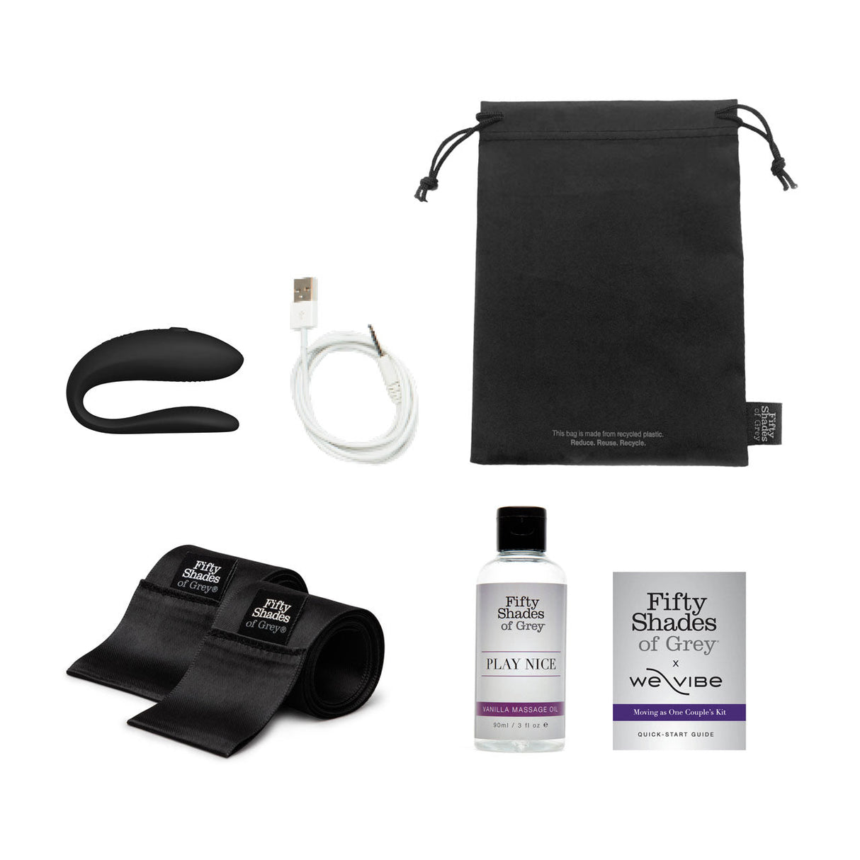 Buy Fifty Shades of Grey x We - Vibe Sync Lite - Moving as One Couple Kit (Black 3 Piece) – Naughtyhut NZ sex toys online. Discreet delivery & top brands.