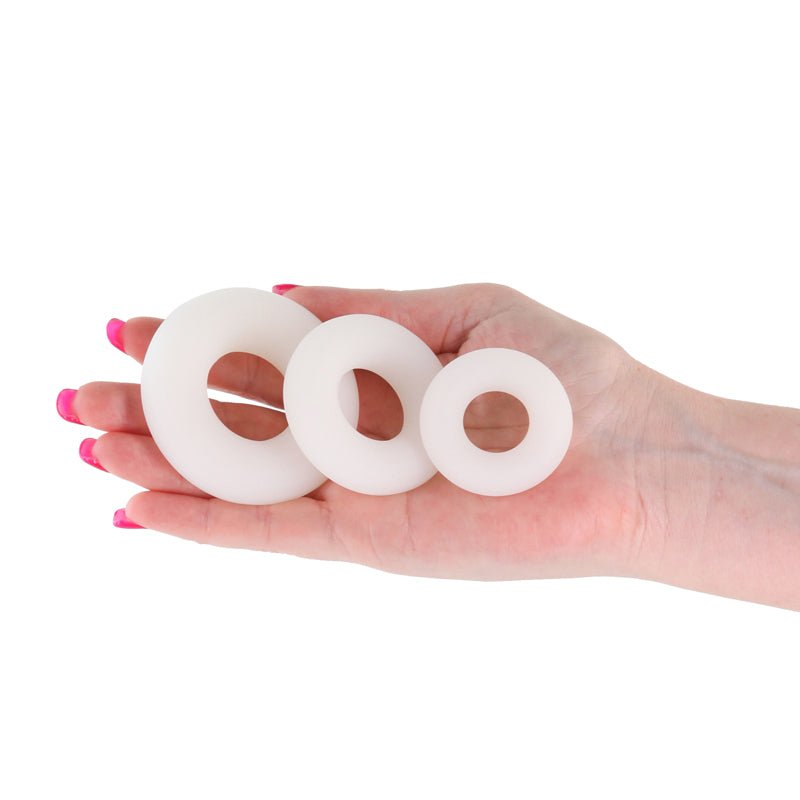 Buy Firefly - 3pc Bubble Rings - White - Glow in Dark Cock Rings - Set of 3 Sizes – Naughtyhut NZ sex toys online. Discreet delivery & top brands.
