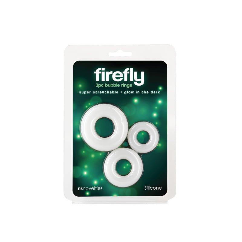 Buy Firefly - 3pc Bubble Rings - White - Glow in Dark Cock Rings - Set of 3 Sizes – Naughtyhut NZ sex toys online. Discreet delivery & top brands.