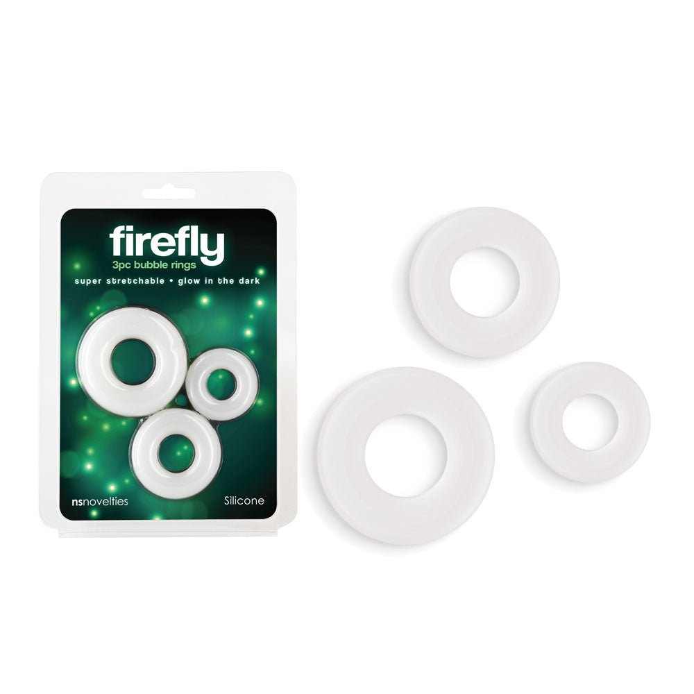 Buy Firefly - 3pc Bubble Rings - White - Glow in Dark Cock Rings - Set of 3 Sizes – Naughtyhut NZ sex toys online. Discreet delivery & top brands.