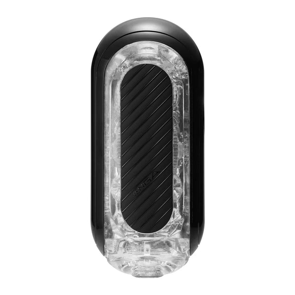 Tenga Flip Zero Gravity in Black, upright showing the clear core