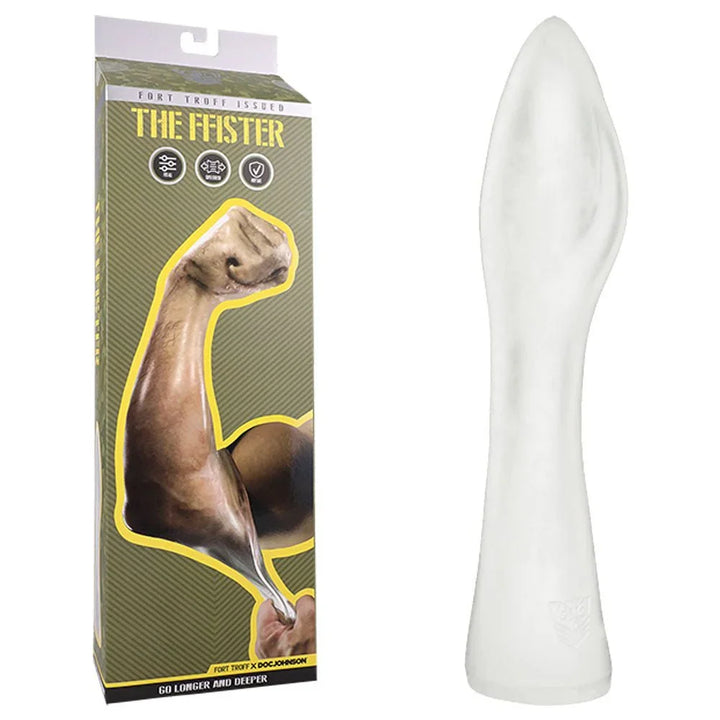Fort Troff The FFister in Frost beside its retail box with flexed-arm art