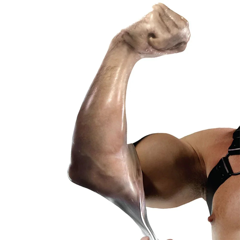 Fort Troff The FFister box art close-up, flexed muscular arm outlined in yellow
