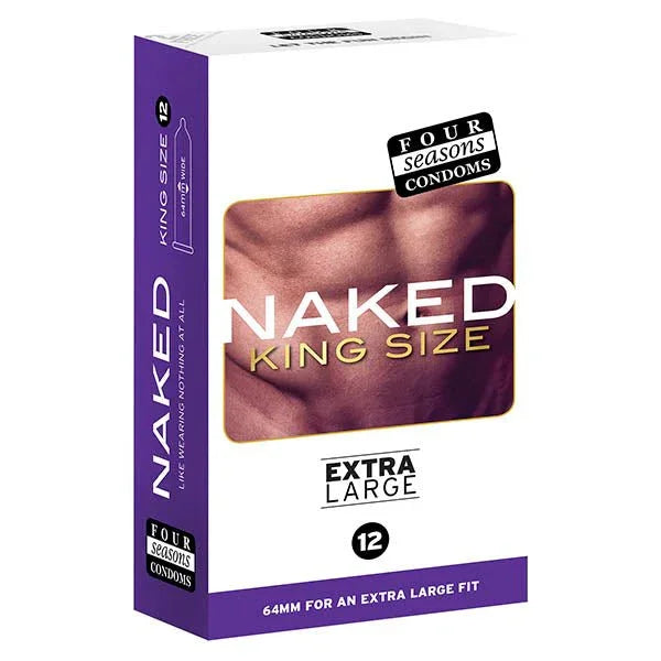 Four Seasons Naked King Size condoms, extra large 64mm fit, 12 pack.