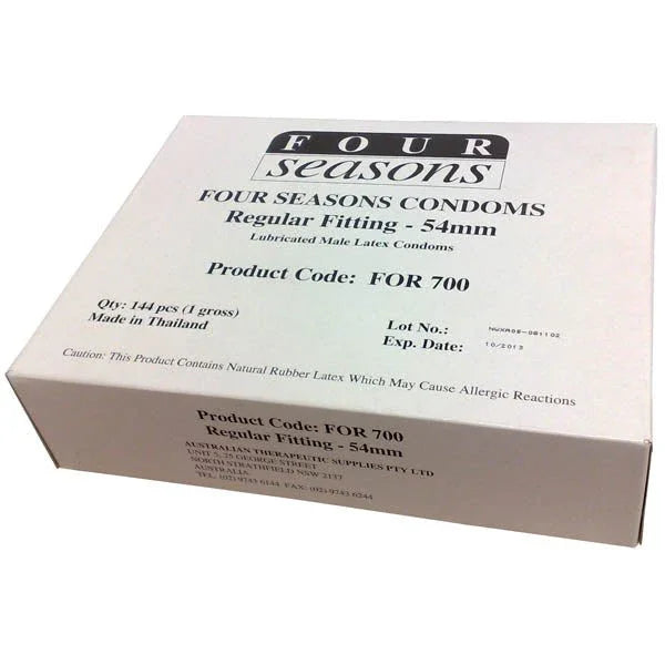 Four Seasons Regular condoms bulk carton of 144, plain white wholesale box
