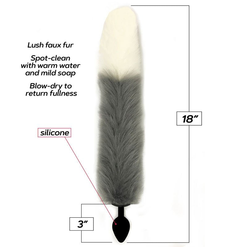 Buy Foxy Fox Tail Silicone Butt Plug - Grey with White Tip - 46 cm Tail – Naughtyhut NZ sex toys online. Discreet delivery & top brands.