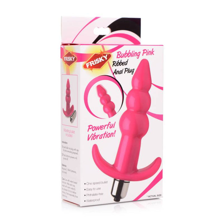Frisky Ribbed Vibrating Butt Plug - Pink 10.9 cm Vibrating Butt Plug – Sex toys NZ by Naughtyhut. Discreet delivery nationwide.