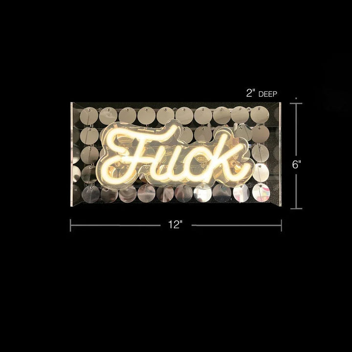 Fuck LED neon sign with dimensions marked 12 inches wide by 6 high and 2 deep
