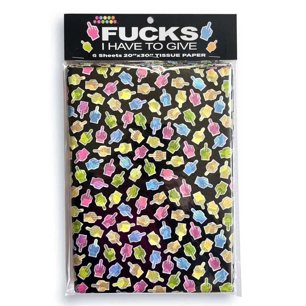 Fucks I Have To Give tissue paper, 6 black sheets printed with coloured fingers