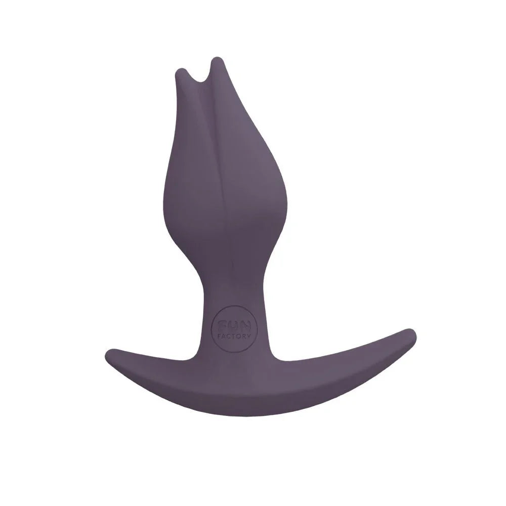 Fun Factory Bootie Fem in Dark Taupe, tulip-tip plug shown from the side