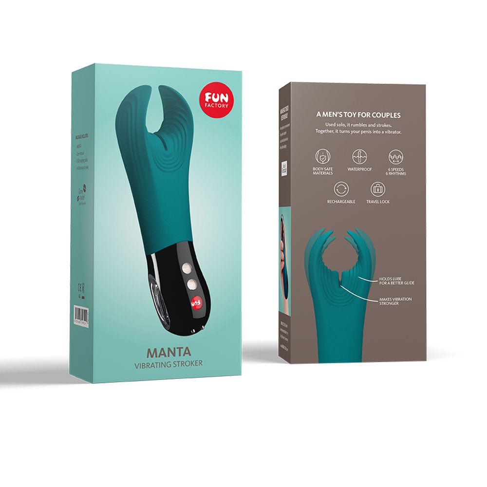 Buy Fun Factory MANTA deep sea blue - black - Deep Sea Blue 18 cm USB Rechargeable Mens & Couples Vibrator – Naughtyhut NZ sex toys online. Discreet delivery & top brands.