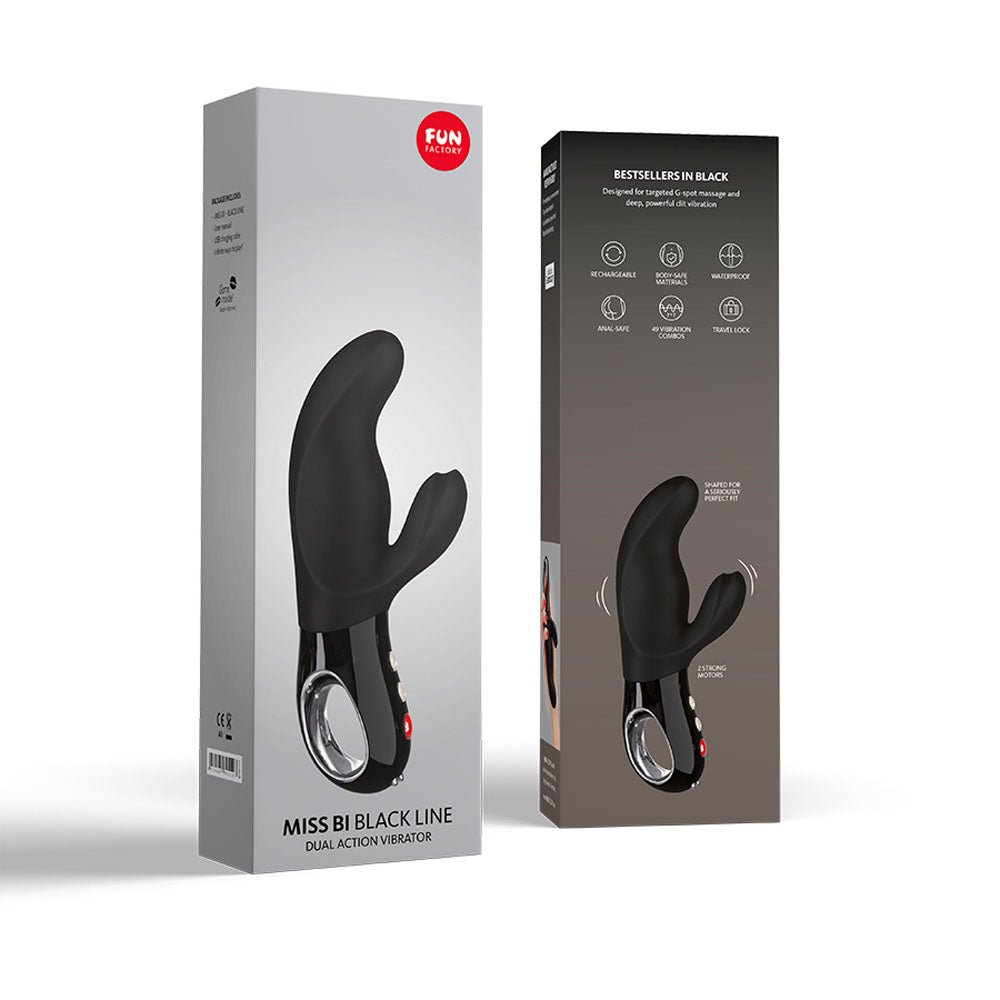 Buy Fun Factory MISS BI black - Black 17 cm USB Rechargeable Rabbit Vibrator – Naughtyhut NZ sex toys online. Discreet delivery & top brands.
