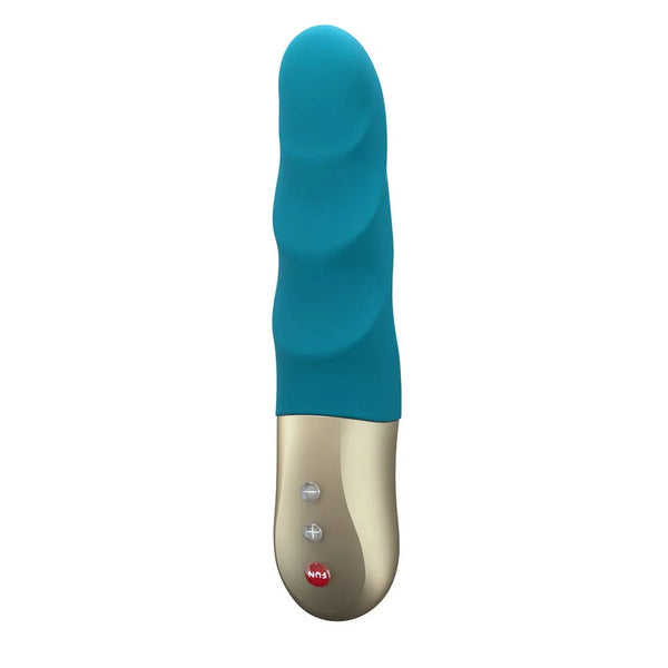 Fun Factory Stronic Petite, petrol-blue rippled thruster with champagne handle
