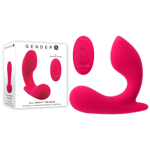 Gender X All About The Bass in Pink with its remote, beside the retail box