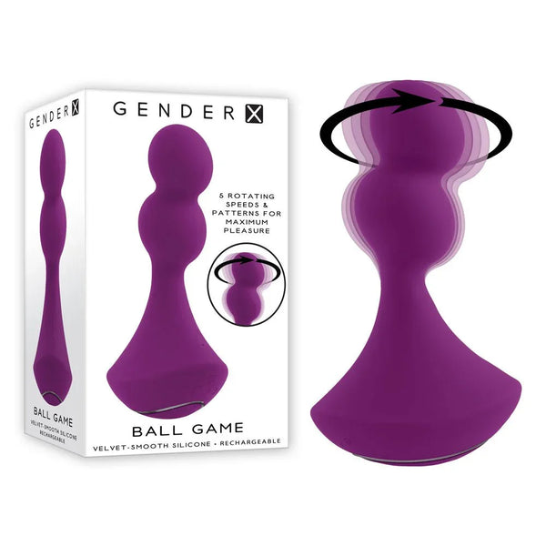 Gender X Ball Game plug in Pink beside its retail box, arrows showing the rotation