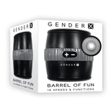 Buy Gender X BARREL OF FUN - Black USB Rechargeable Stroker – Naughtyhut NZ sex toys online. Discreet delivery & top brands.