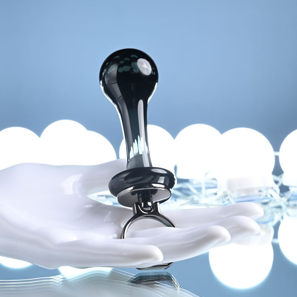 Buy Gender X BLOW POP - Black 12.8 cm Glass Plug with Ring Pull – Naughtyhut NZ sex toys online. Discreet delivery & top brands.