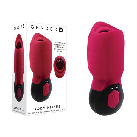 Buy Gender X BODY KISSES - Black/Red USB Rechargeable Sucking Stimulator – Naughtyhut NZ sex toys online. Discreet delivery & top brands.