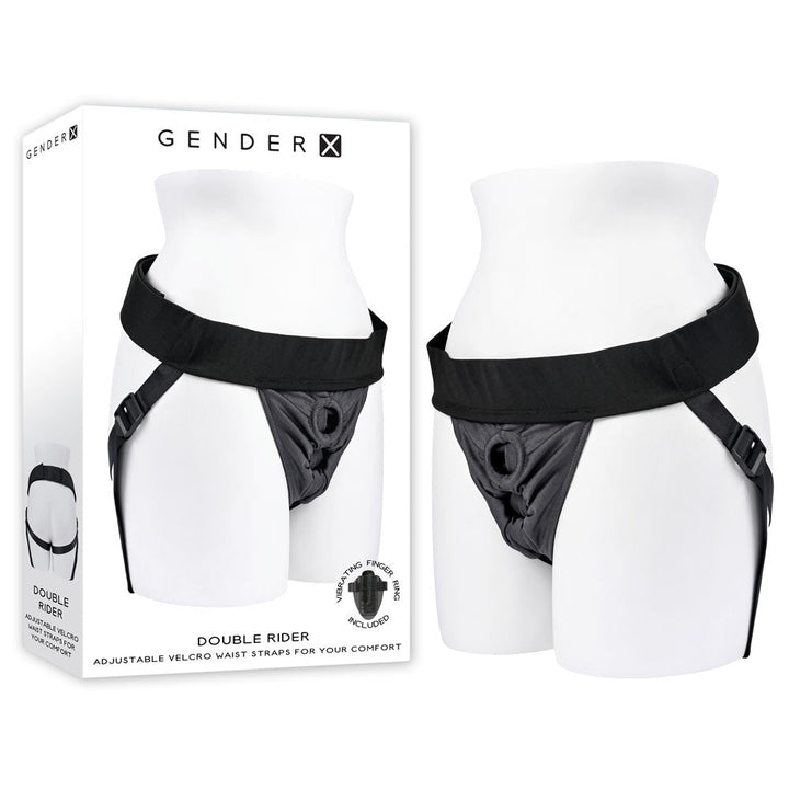 Gender X DOUBLE RIDER - Black Adjustable Strap - On Harness (No Probe Included) – Sex toys NZ by Naughtyhut. Discreet delivery nationwide.