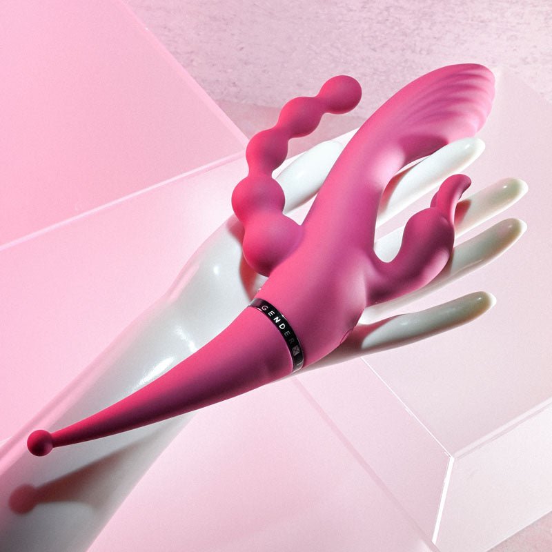 Buy Gender X FOUR BY FOUR - Pink 27.5 cm USB Rechargeable Multi Vibrator – Naughtyhut NZ sex toys online. Discreet delivery & top brands.