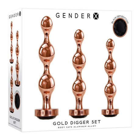 Buy Gender X GOLD DIGGER SET - Rose Gold Metallic Butt Plugs - Set of 3 Sizes – Naughtyhut NZ sex toys online. Discreet delivery & top brands.