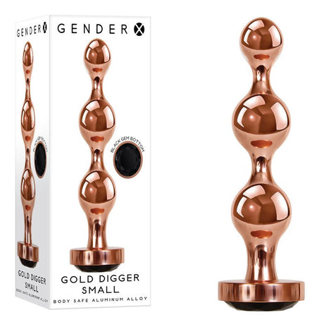 Buy Gender X GOLD DIGGER SMALL - Rose Gold Small Butt Plug with Black Gem Base – Naughtyhut NZ sex toys online. Discreet delivery & top brands.