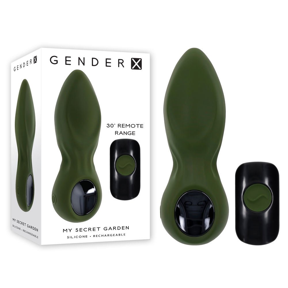 Gender X MY SECRET GARDEN - Green 14.6 cm USB Rechargeable Vibrating Butt Plug with Remote Control – Sex toys NZ by Naughtyhut. Discreet delivery nationwide.