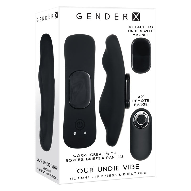 Buy Gender X OUR UNDIE VIBE - Black USB Rechargeable Panty Vibe – Naughtyhut NZ sex toys online. Discreet delivery & top brands.