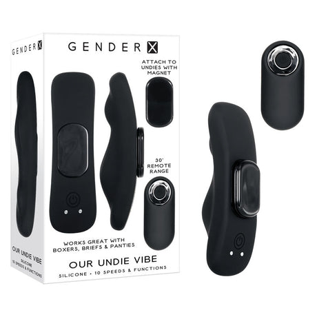Buy Gender X OUR UNDIE VIBE - Black USB Rechargeable Panty Vibe – Naughtyhut NZ sex toys online. Discreet delivery & top brands.