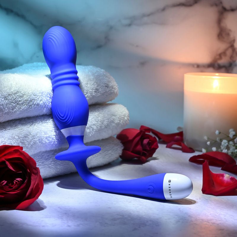 Buy Gender X PLAY BALL - Blue 25 cm USB Rechargeable Thrusting & Vibrating Orbs – Naughtyhut NZ sex toys online. Discreet delivery & top brands.