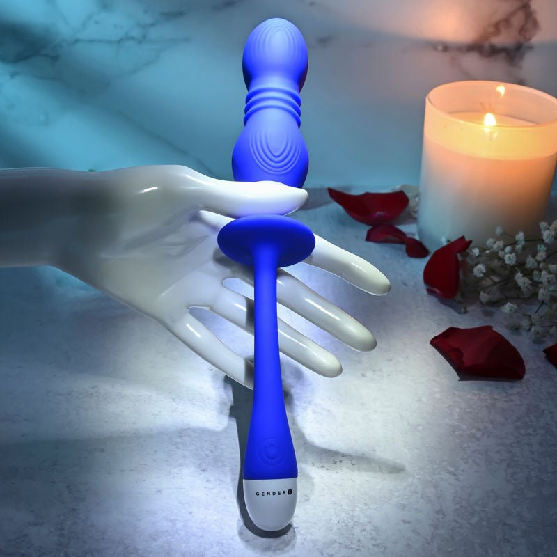 Buy Gender X PLAY BALL - Blue 25 cm USB Rechargeable Thrusting & Vibrating Orbs – Naughtyhut NZ sex toys online. Discreet delivery & top brands.