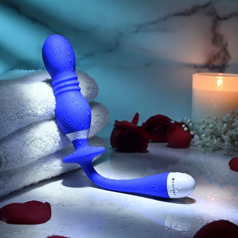Buy Gender X PLAY BALL - Blue 25 cm USB Rechargeable Thrusting & Vibrating Orbs – Naughtyhut NZ sex toys online. Discreet delivery & top brands.