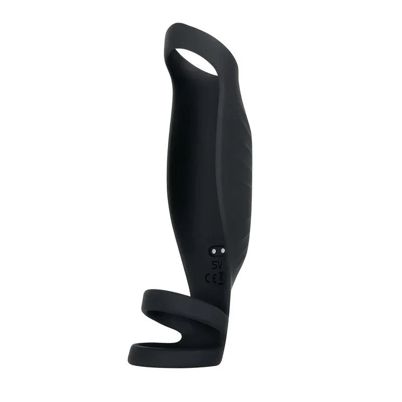 Gender X Rocketeer sleeve in Black alone, side view showing the charging pins