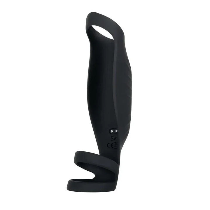 Gender X Rocketeer sleeve in Black alone, side view showing the charging pins