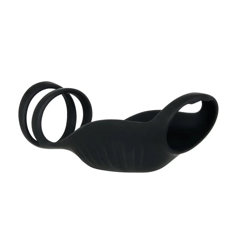 Gender X Rocketeer sleeve in Black lying down with its two support rings splayed